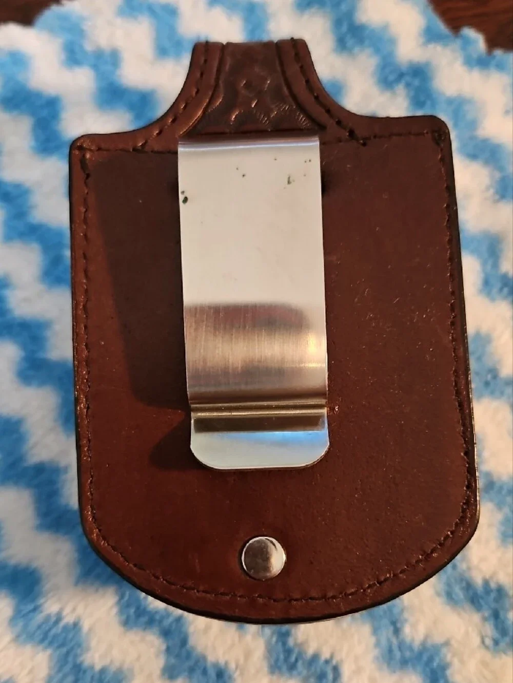 Tooled Brown Leather Belt Pouch